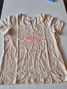 Life Is Good Womens' Light Pink Short Sleeve Tee with Heart Sun Graphic